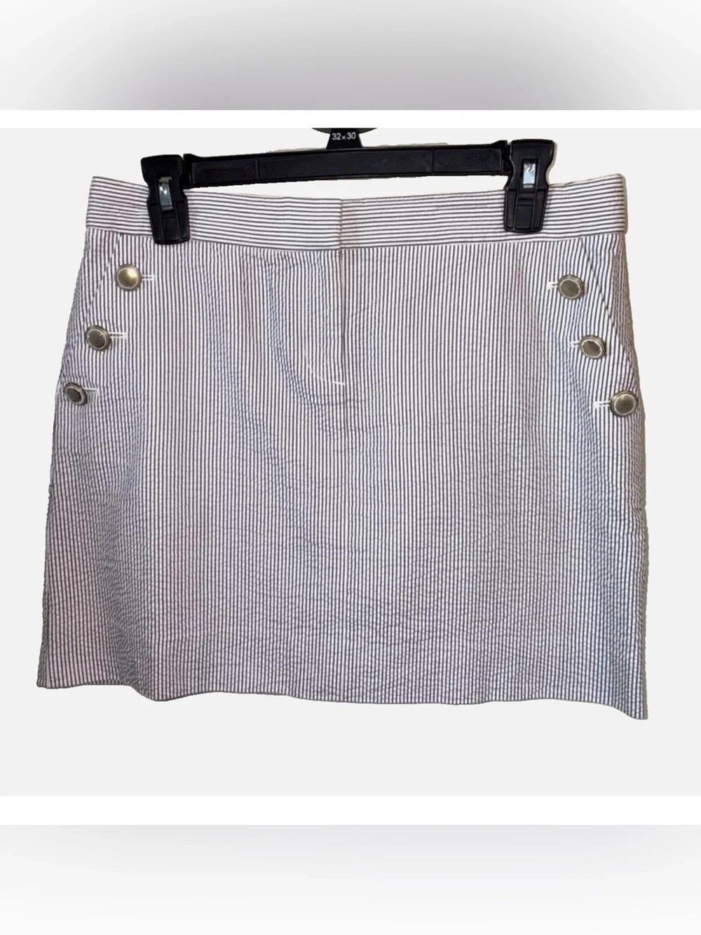 J.Crew Seersucker Nautical Mini Skirt Size 4 Black White Sailor Button